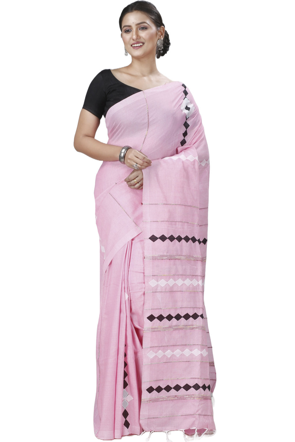 Pink Pure Cotton Tika Applique Saree (1246)